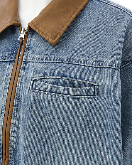 INGNI（イング） 襟袖異素材フロントジップデニムジャケット ﾃﾞﾆﾑ/ﾗｲﾄﾌﾞﾙｰ