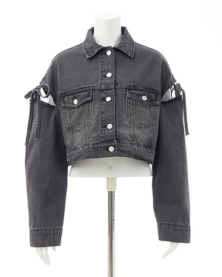 INGNI（イング） 袖リボンクロップド丈Gジャン ｸﾞﾚｰ