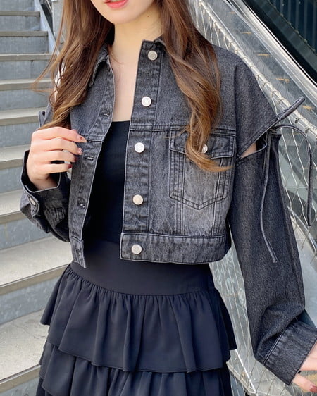 袖リボンクロップド丈Gジャン