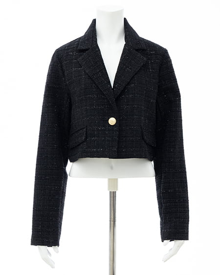 INGNI（イング） ツイードショートテーラードジャケット(セットアップ対応) ｸﾛ/ﾂｲｰﾄﾞ