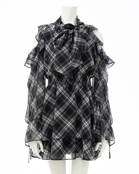 INGNI（イング） 2Wayリボン肩あきフリルミニワンピース ｸﾛ/ﾁｪｯｸ