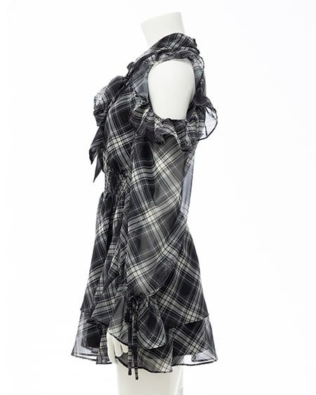 INGNI（イング） 2Wayリボン肩あきフリルミニワンピース ｸﾛ/ﾁｪｯｸ