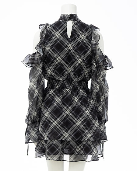 INGNI（イング） 2Wayリボン肩あきフリルミニワンピース ｸﾛ/ﾁｪｯｸ