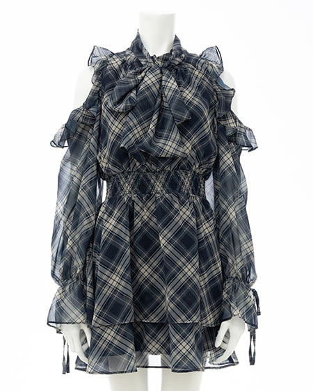 INGNI（イング） 2Wayリボン肩あきフリルミニワンピース ｺﾝ/ﾁｪｯｸ