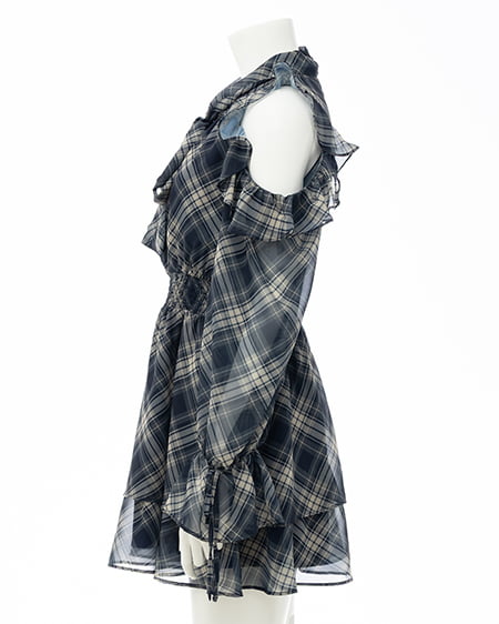 INGNI（イング） 2Wayリボン肩あきフリルミニワンピース ｺﾝ/ﾁｪｯｸ