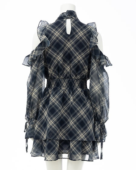 INGNI（イング） 2Wayリボン肩あきフリルミニワンピース ｺﾝ/ﾁｪｯｸ