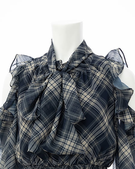 INGNI（イング） 2Wayリボン肩あきフリルミニワンピース ｺﾝ/ﾁｪｯｸ