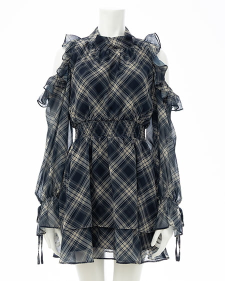 INGNI（イング） 2Wayリボン肩あきフリルミニワンピース ｺﾝ/ﾁｪｯｸ