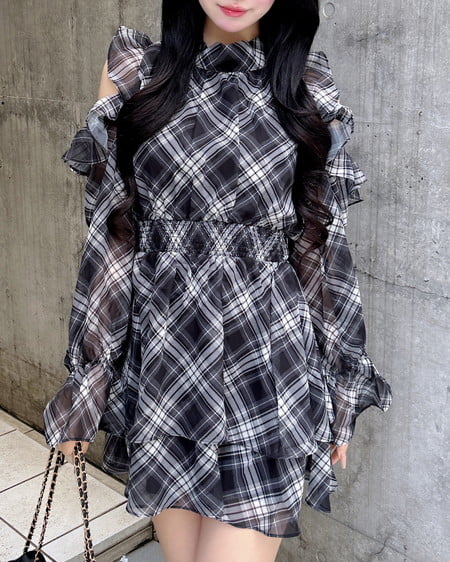 2Wayリボン肩あきフリルミニワンピース