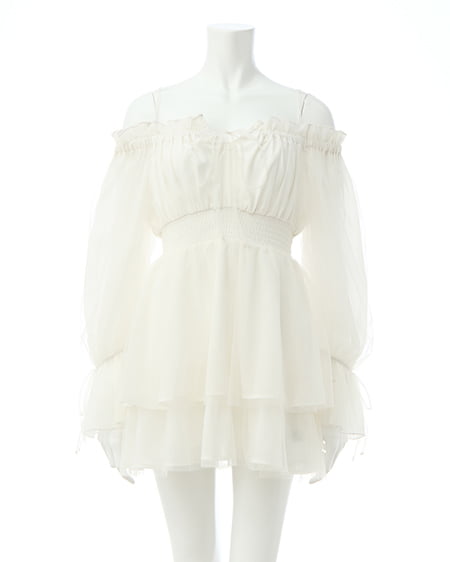 INGNI(イング) チュールオフショルミニワンピース オフホワイト