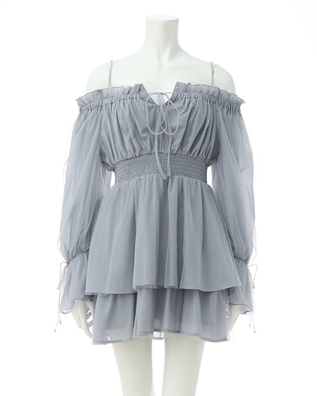 INGNI（イング） チュールオフショルミニワンピース ﾌﾞﾙｰｸﾞﾚｰ