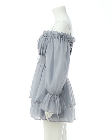 INGNI（イング） チュールオフショルミニワンピース ﾌﾞﾙｰｸﾞﾚｰ