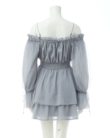 INGNI（イング） チュールオフショルミニワンピース ﾌﾞﾙｰｸﾞﾚｰ