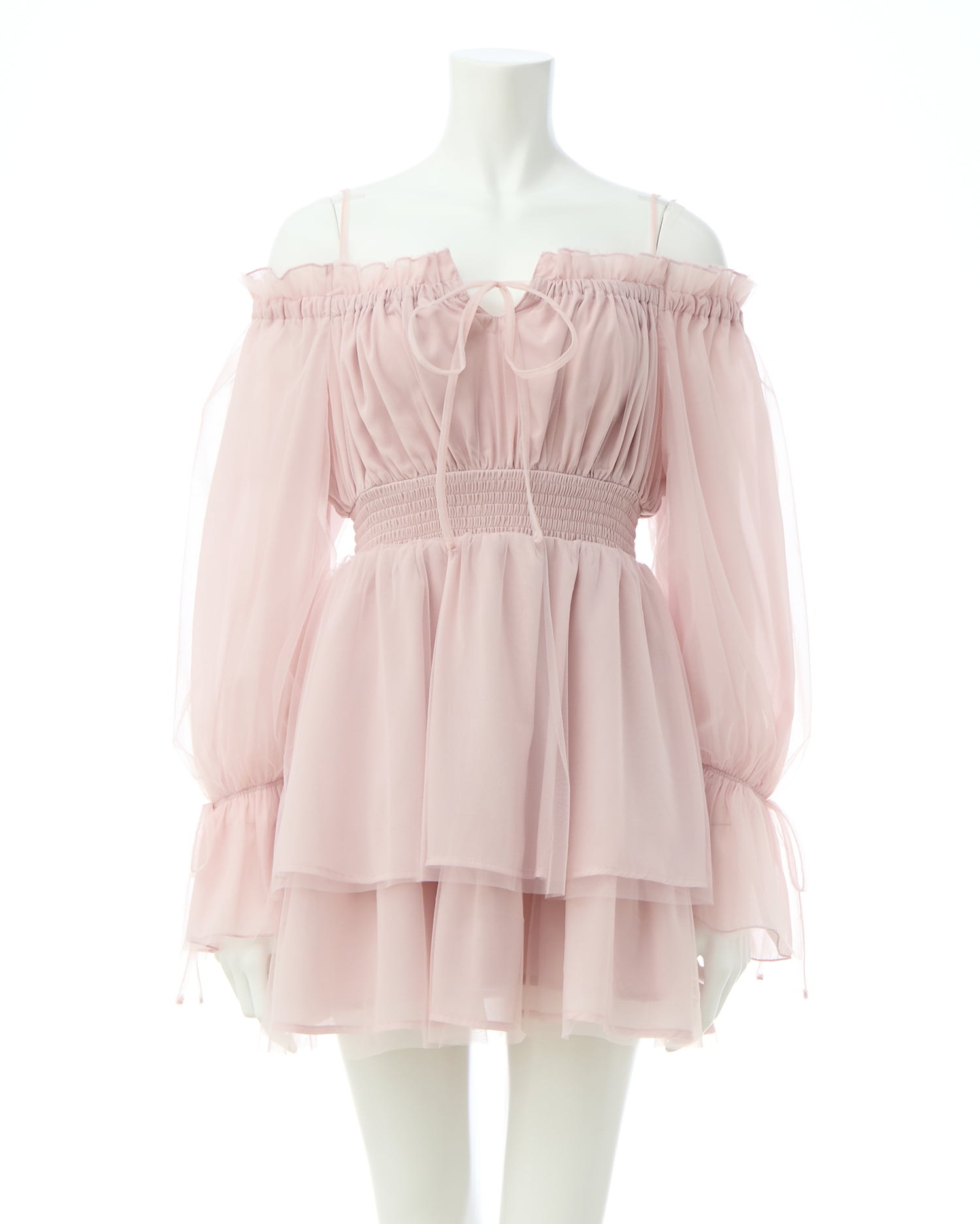 チュールオフショルミニワンピース