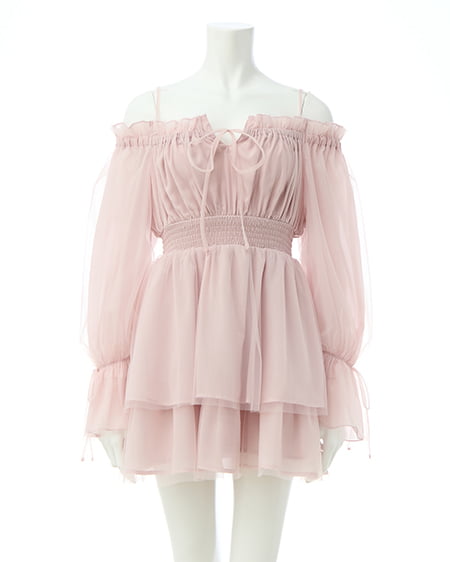 チュールオフショルミニワンピース