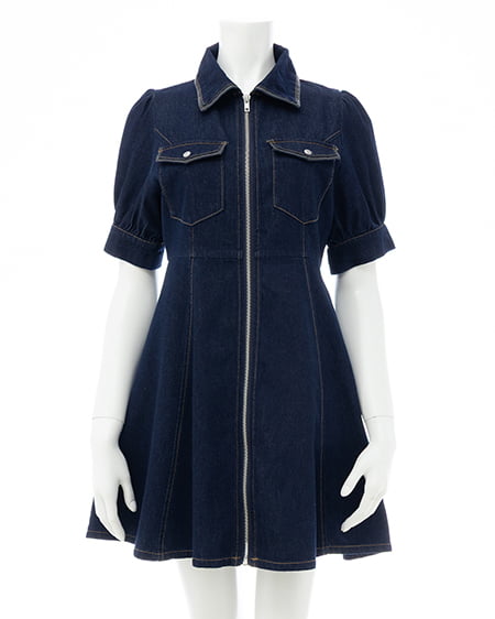 INGNI（イング） 合皮切替デニムミニワンピース ｺﾝ/ｸﾛ