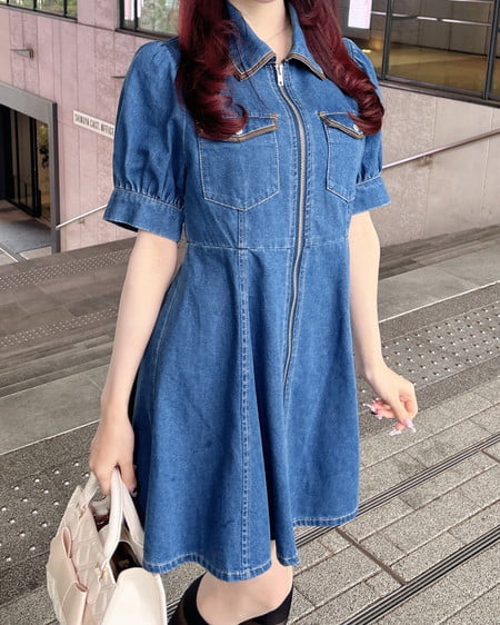 合皮切替デニムミニワンピース