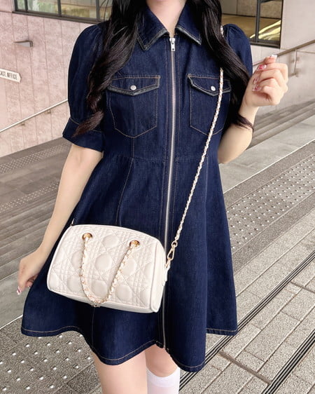 合皮切替デニムミニワンピース