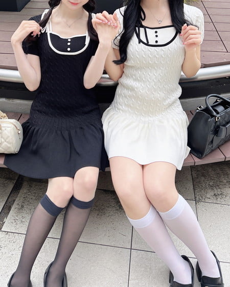 配色ケーブル半袖ニットワンピース