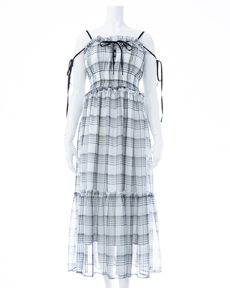INGNI（イング） 配色リボンティアードロングワンピース ｵﾌﾁｪｯｸ/ｸﾛ
