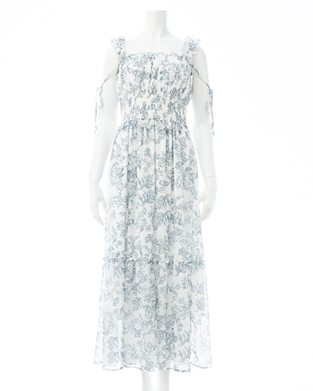 INGNI（イング） 花柄シャーリングティアードロングワンピース ｵﾌﾎﾜｲﾄ/ｺﾝ
