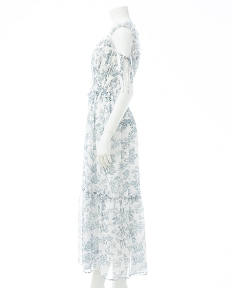 INGNI（イング） 花柄シャーリングティアードロングワンピース ｵﾌﾎﾜｲﾄ/ｺﾝ