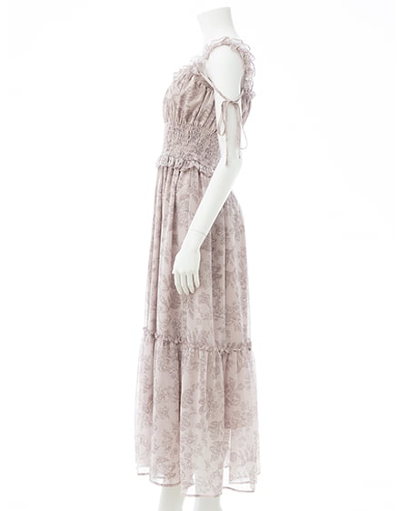 INGNI(イング) 花柄シャーリングティアードロングワンピース ピンク