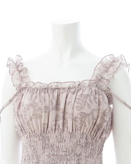 INGNI(イング) 花柄シャーリングティアードロングワンピース ピンク