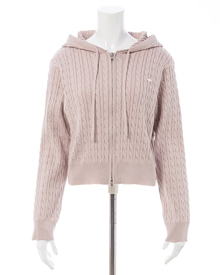 INGNI（イング） プレート付ケーブルニットパーカー ﾋﾟﾝｸ