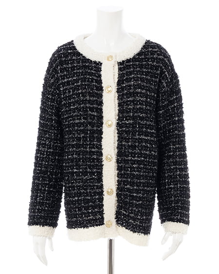 INGNI（イング） ラメツイードニットカーディガン ｸﾛ/ｵﾌﾎﾜｲﾄ