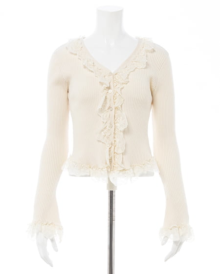 INGNI(イング) フリルレースドッキングリブニットカーディガン アイボリー