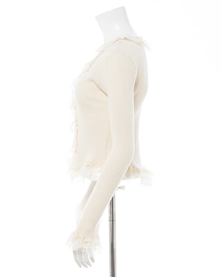 INGNI(イング) フリルレースドッキングリブニットカーディガン アイボリー
