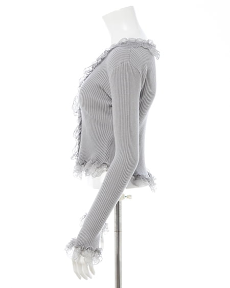 INGNI（イング） フリルレースドッキングリブニットカーディガン ｸﾞﾚｰ