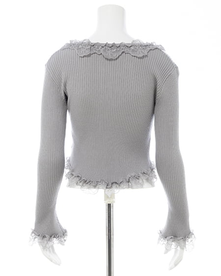 INGNI（イング） フリルレースドッキングリブニットカーディガン ｸﾞﾚｰ