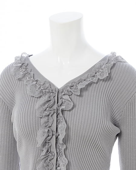 INGNI（イング） フリルレースドッキングリブニットカーディガン ｸﾞﾚｰ