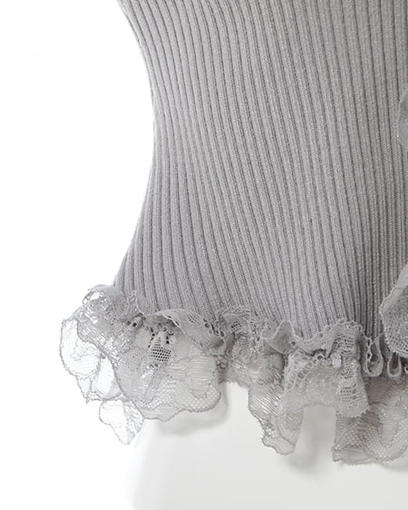 INGNI（イング） フリルレースドッキングリブニットカーディガン ｸﾞﾚｰ