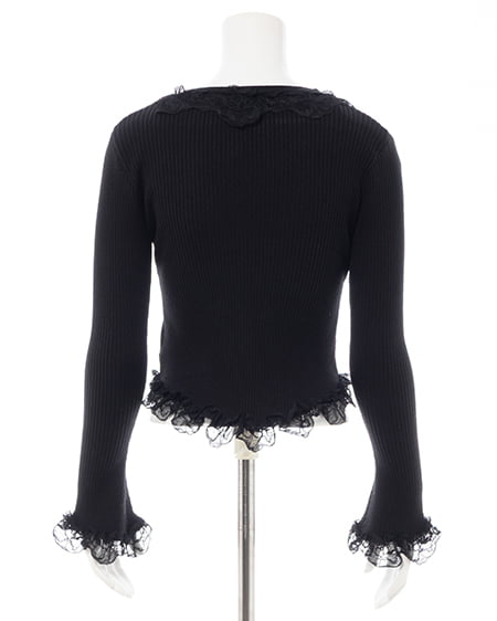 INGNI（イング） フリルレースドッキングリブニットカーディガン ｸﾛ