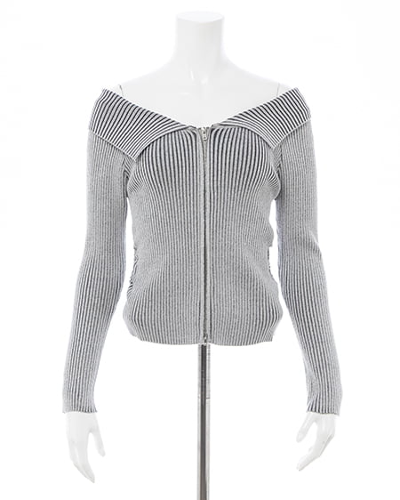 INGNI（イング） 襟付オフショルニットカーディガン ｸﾞﾚｰ