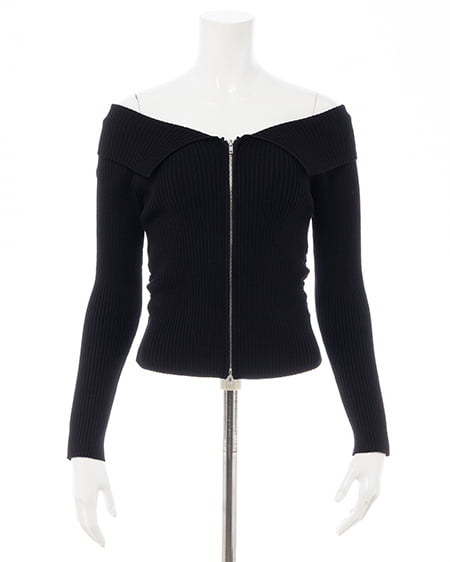 INGNI(イング) 襟付オフショルニットカーディガン クロ