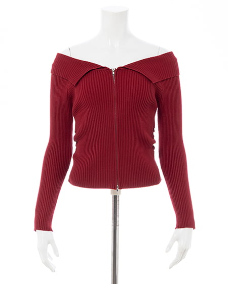 INGNI(イング) 襟付オフショルニットカーディガン アカ