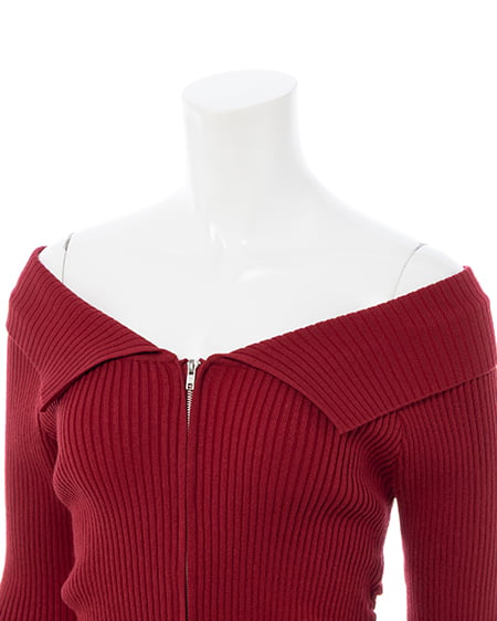 INGNI(イング) 襟付オフショルニットカーディガン アカ