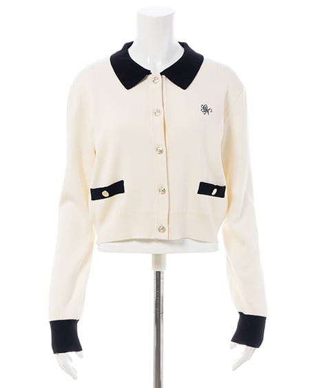 INGNI（イング） 襟付配色金ボタンニットカーディガン ｵﾌﾎﾜｲﾄ/ｸﾛ