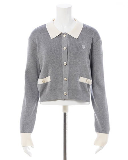 INGNI（イング） 襟付配色金ボタンニットカーディガン ｸﾞﾚｰ/ｵﾌﾎﾜｲﾄ