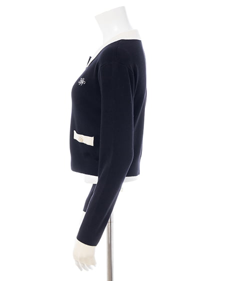 INGNI（イング） 襟付配色金ボタンニットカーディガン ｸﾛ/ｵﾌﾎﾜｲﾄ