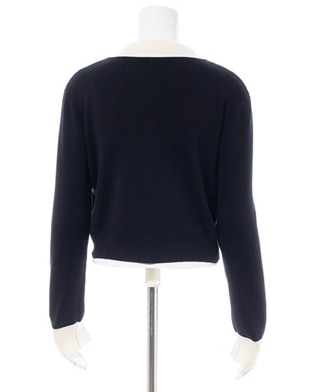 INGNI（イング） 襟付配色金ボタンニットカーディガン ｸﾛ/ｵﾌﾎﾜｲﾄ