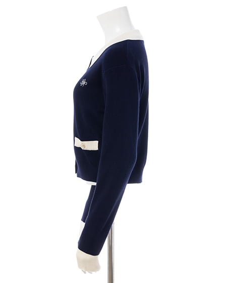 INGNI（イング） 襟付配色金ボタンニットカーディガン ｺﾝ/ｵﾌﾎﾜｲﾄ