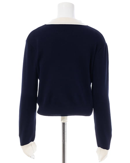 INGNI（イング） 襟付配色金ボタンニットカーディガン ｺﾝ/ｵﾌﾎﾜｲﾄ