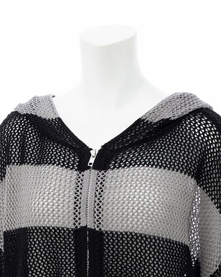 INGNI（イング） ボーダーメッシュニットパーカー ｸﾛ/ｸﾞﾚｰ