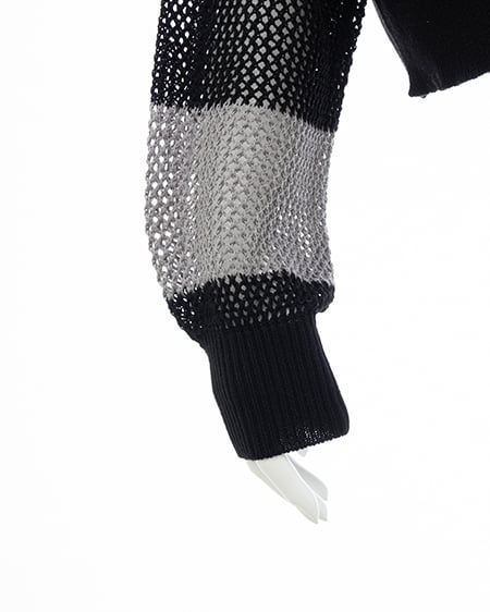 INGNI（イング） ボーダーメッシュニットパーカー ｸﾛ/ｸﾞﾚｰ