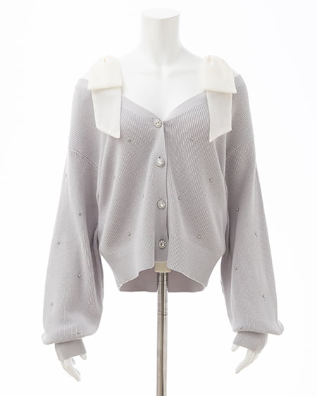 INGNI（イング） 肩リボン装飾付ニットカーディガン ﾗｲﾄｸﾞﾚｰ